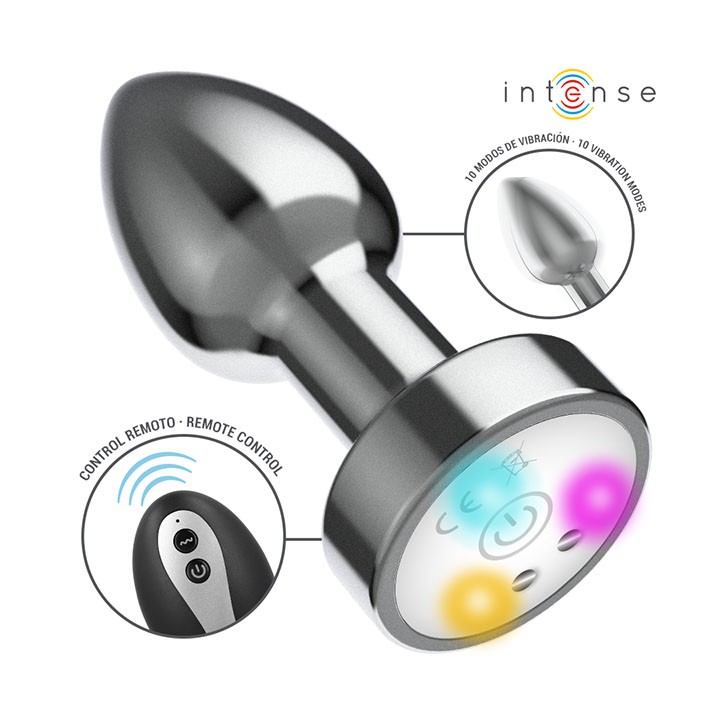 Plug Anal de Metal Talla M  INTENSE| vibrador, luz LED y mando